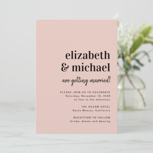 Minimal moderne Foto QR Code Blush Wedding Einladung (Stehend Vorderseite)