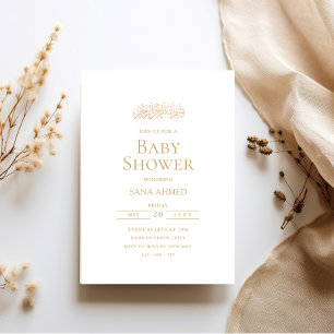 Minimal moderne Gold Script muslimische Babydusche Einladung