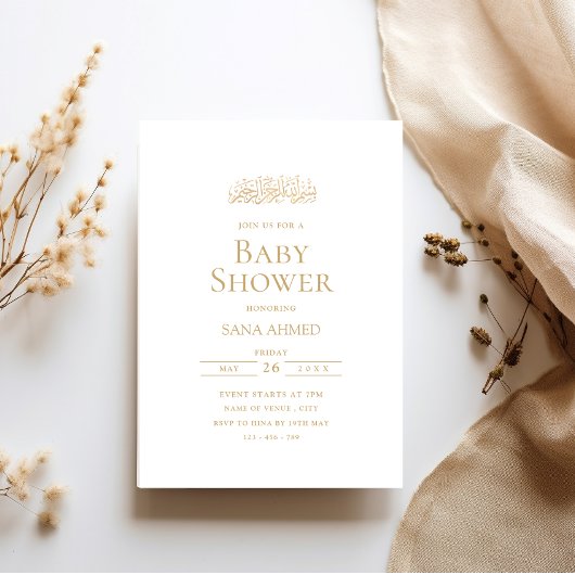 Minimal moderne Gold Script muslimische Babydusche Einladung