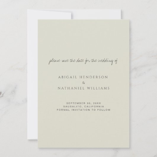 Minimal moderne, hellgrüne Wasserfarbe Save The Date (Rückseite)