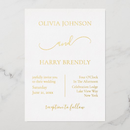 Minimal moderne Hochzeit Real Gold Foil Einladung (Vorderseite)