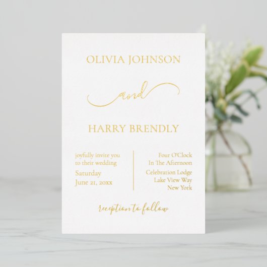 Minimal moderne Hochzeit Real Gold Foil Einladung (Stehend vorne)