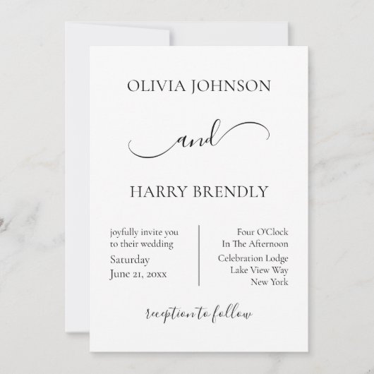 Minimal moderne Hochzeitseinladung | SCHWARZ-WEISS Einladung (Vorderseite)