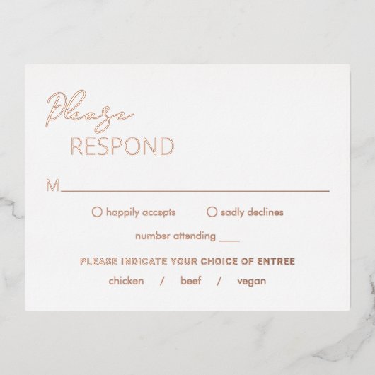 Minimal moderne Hochzeitsfolie RSVP Card Folie Einladungspostkarte (Vorderseite)