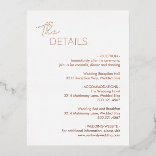 Minimal moderne Hochzeitsfolienkarte Folie Einladungspostkarte (Vorderseite)