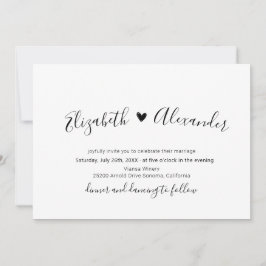 Minimal moderne Kalligrafie Script Heart Wedding Einladung