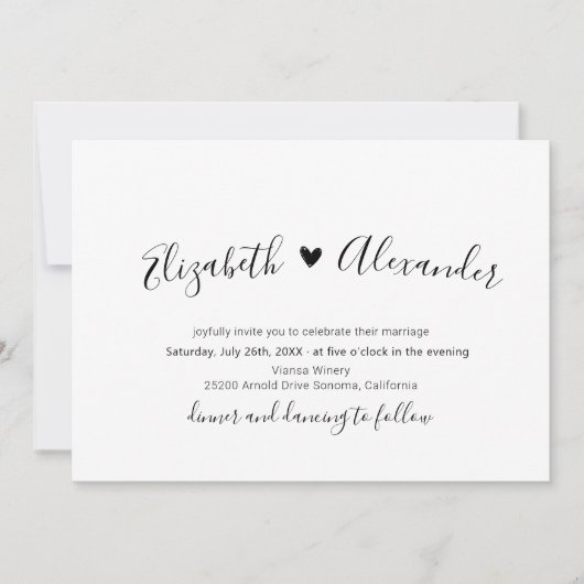 Minimal moderne Kalligrafie Script Heart Wedding Einladung (Vorderseite)