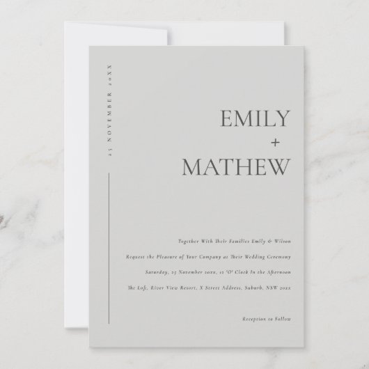 MINIMAL MODERNE, LEICHTE GRAUTYPOGRAFISCHE BREITE EINLADUNG (Vorderseite)