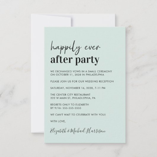 Minimal moderne Minze Hochzeitsempfehlung Einladung (Vorderseite)