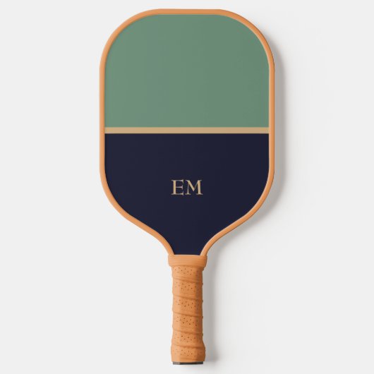 Minimal moderne Mit Monogramm Blue & Green Initial Pickleball Schläger (Vorderseite)