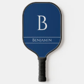 Minimal moderne Monogram & Name in Navy Blue, Whit Pickleball Schläger (Vorderseite)