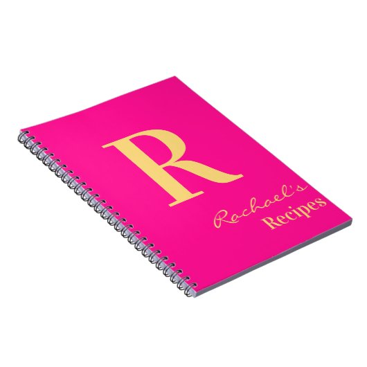 Minimal moderne Monogramm Name Hot Pink Rezept Notizblock (Rechte Seite)