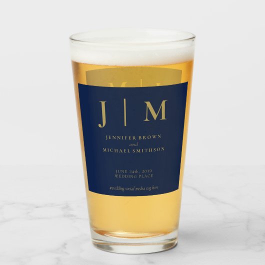 Minimal moderne Navy Gold Einfache Hochzeit Glas (Vorne (Gefüllt))