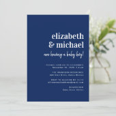 Minimal moderne Navy Paare Baby Boy Dusche Einladung (Stehend Vorderseite)