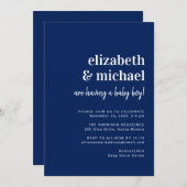 Minimal moderne Navy Paare Baby Boy Dusche Einladung (Vorne/Hinten)