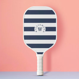 Minimal moderne Navy Stripe Custom Monogram & Name Pickleball Schläger
