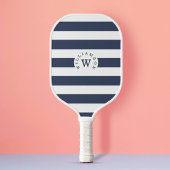 Minimal moderne Navy Stripe Custom Monogram & Name Pickleball Schläger