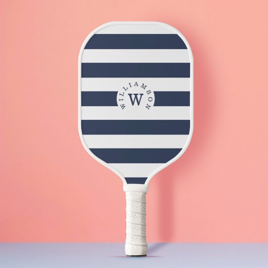Minimal moderne Navy Stripe Custom Monogram & Name Pickleball Schläger