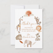 Minimal moderne, neutrale Safari-TierBaby-Dusche Dankeskarte (Vorderseite)