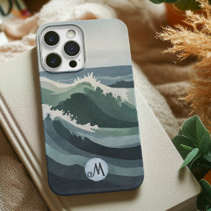 Minimal Moderne Ozeanwellen Wasserfarbene Leinwand Case-Mate iPhone Hülle