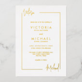 Minimal moderne Paarnamensgrenze Hochzeit real Folieneinladung (Vorderseite)