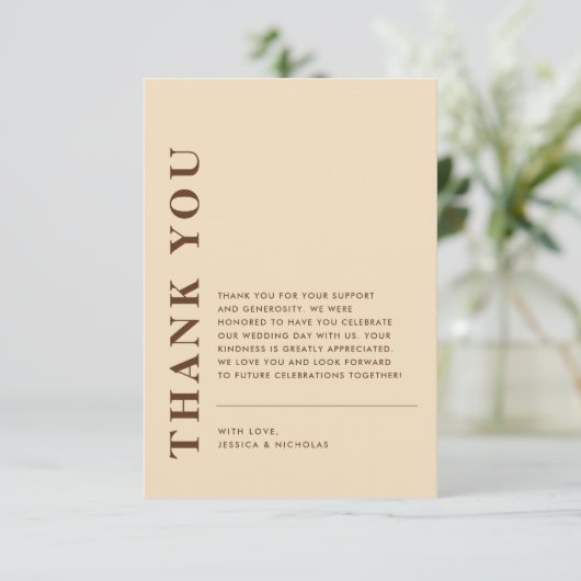 Minimal moderne QR Code Light Beige Hochzeit Dankeskarte (Stehend Vorderseite)