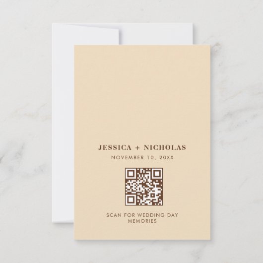 Minimal moderne QR Code Light Beige Hochzeit Dankeskarte (Rückseite)
