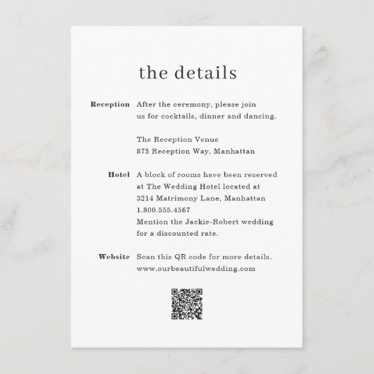 Minimal moderne QR-Foto Hochzeit Begleitkarte (Vorderseite)