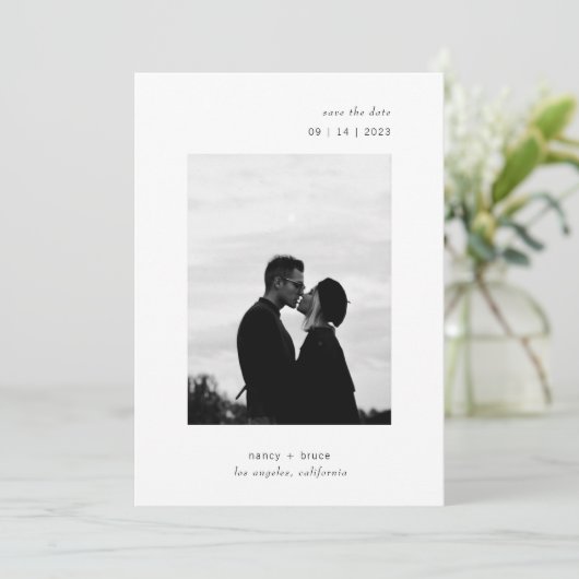 Minimal moderne QR-Foto Hochzeit Save The Date (Stehend Vorderseite)