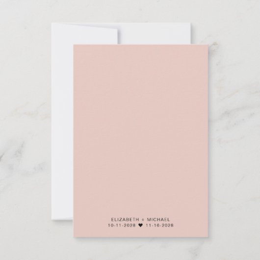 Minimal moderne Rosa Hochzeitsempfehlung Einladung (Rückseite)