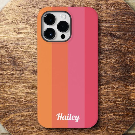 Minimal moderne rosa Orangenstreifen Personalisier Case-Mate iPhone Hülle