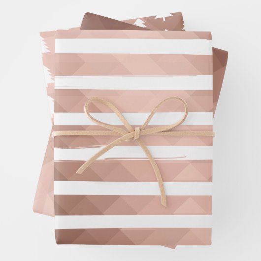 Minimal moderne rosa Streifen xmas Baum Geschenkpapier Set (Beispiel)