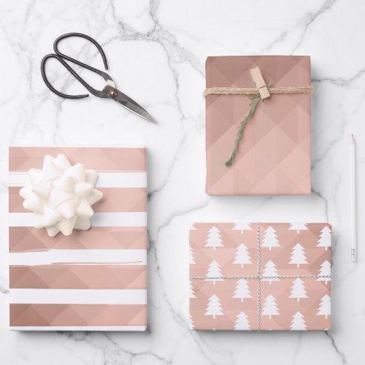 Minimal moderne rosa Streifen xmas Baum Geschenkpapier Set (Vorderseite)