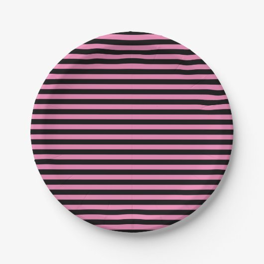 Minimal moderne rosa und schwarz gestreifte Papier Pappteller (Vorderseite)