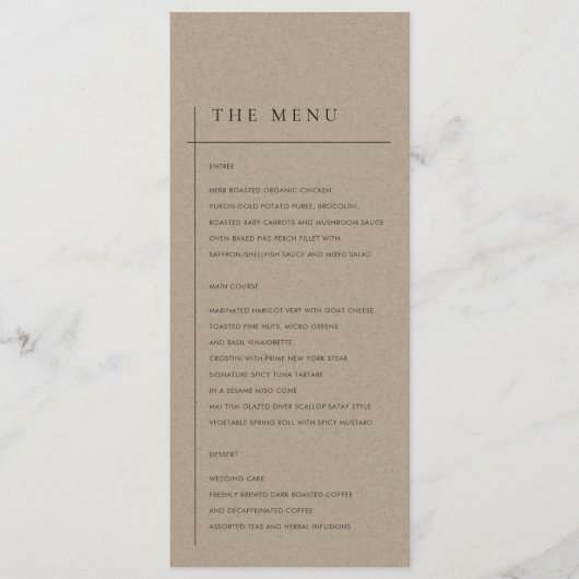 MINIMAL MODERNE RUSTISCHE KRAFTFAHRTTYPOGRAFIE WED MENÜKARTE (Vorderseite)