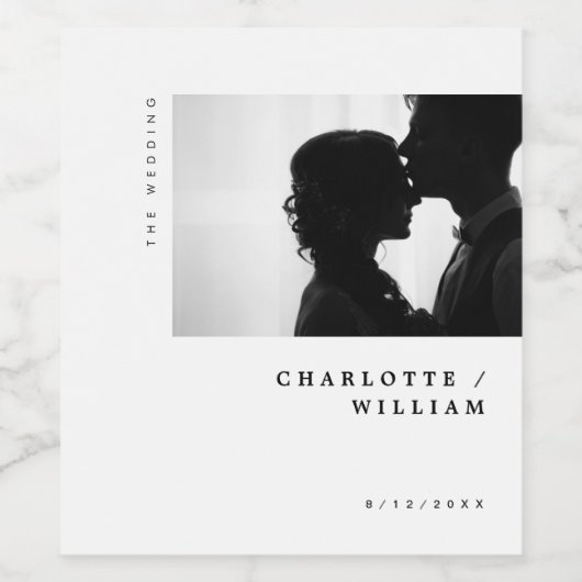 Minimal Moderne schicke Typografie Foto Hochzeit Weinetikett (Einzelnes Label)