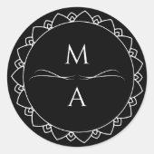 Minimal Moderne Schwarz-Weiß-Mandala-Initialen Runder Aufkleber (Vorderseite)