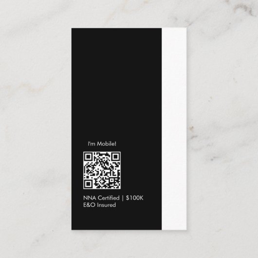 Minimal moderne Schwarz & Weiß Mobile Notar Public Visitenkarte (Rückseite)