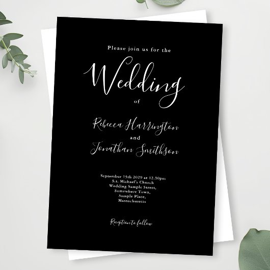 Minimal moderne Schwarz-weiße Hochzeit Einladung