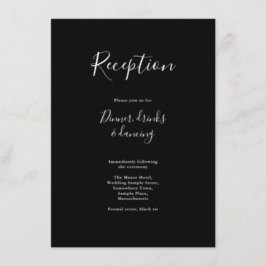 Minimal moderne Schwarz-weiße Hochzeitsempfangskar Begleitkarte (Vorderseite)