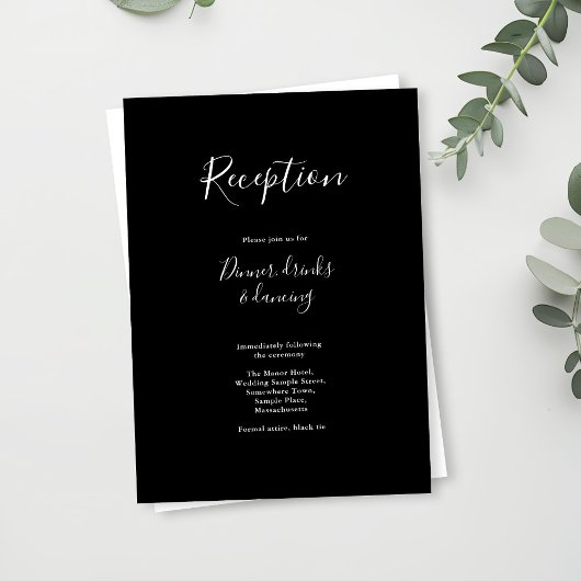 Minimal moderne Schwarz-weiße Hochzeitsempfangskar Begleitkarte