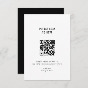 Minimal moderne Schwarz-weiße QR-Code-Hochzeit RSVP Karte