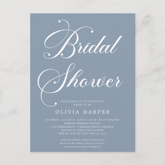 Minimal moderne Script Bridal Dusche Einladung Postkarte (Vorderseite)