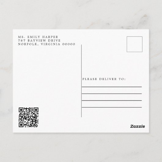 Minimal moderne Script Bridal Dusche Einladung Postkarte (Rückseite)