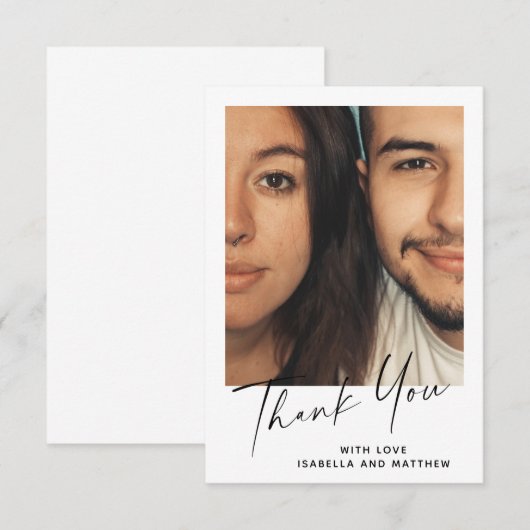 Minimal moderne Script Personalisierte Foto Hochze Dankeskarte (Vorne/Hinten)