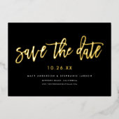 Minimal moderne Skripte Save the Date Schwarzes Go Folieneinladung (Vorderseite)