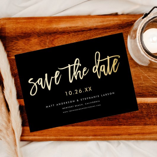 Minimal moderne Skripte Save the Date Schwarzes Go Folieneinladung