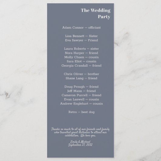 Minimal moderne Soft Gray Blue Lavender Typografie Programm (Rückseite)