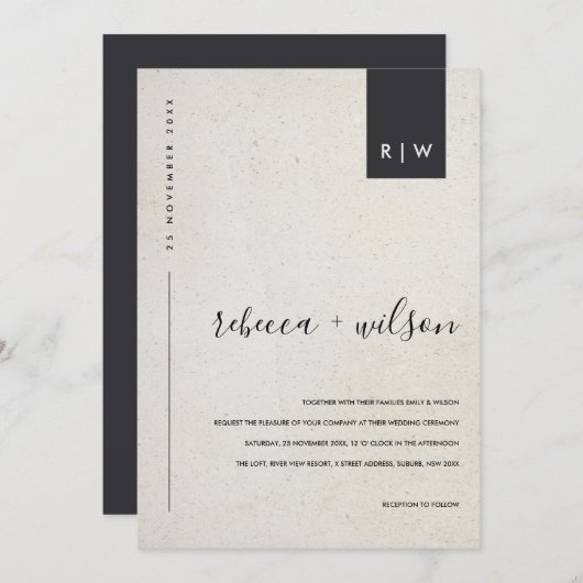 MINIMAL MODERNE SPEZKELTE STEINTYPOGRAFISCHE BREIT EINLADUNG (Vorne/Hinten)