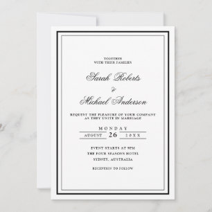 Minimal moderne, stilvolle Schwarz-Script-Rahmen-H Einladung